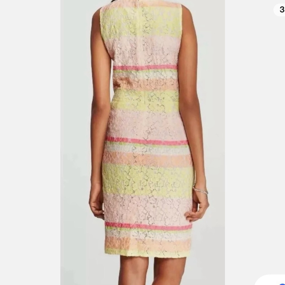 ANN TAYLOR Lace Sheath Dress~Pink Yellow Stripe~Sleeveless Lined Midi 10 - Picture 2 of 10